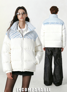 【iN】美式潮牌拼接立领棉服女国潮小众高级设计感冬季短款外套男