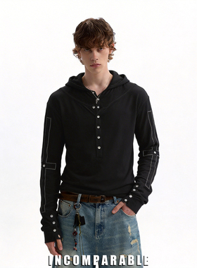 【明星同款】王橹杰同款假两件连帽T恤十字刺客修身显瘦防晒罩衫