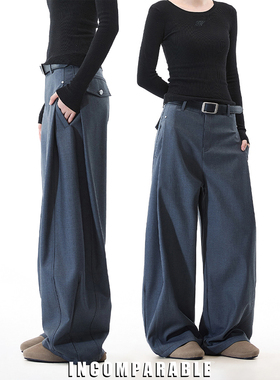 【iN】美式复古立体裁剪阔腿休闲西裤男女潮牌设计感宽松拖地裤子