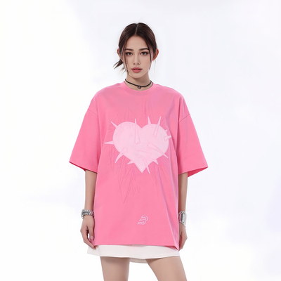 潮牌设计感荆棘爱心短袖T恤情侣