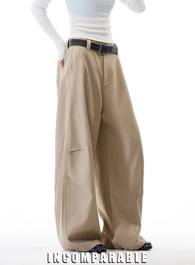 【iN】美式休闲宽松高级感褶皱弯刀裤男女设计感伞兵阔腿拖地裤子