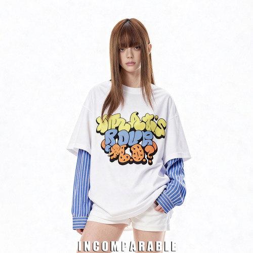 宋雨琦同款假两件T恤拼接上衣