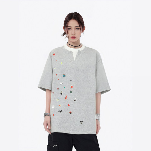 假两件撞色层次感宽松短袖T恤女