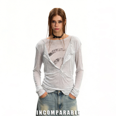 王橹杰同款假两件叠穿罩衫长袖T