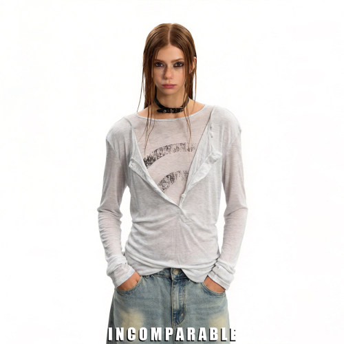 王橹杰同款假两件叠穿罩衫长袖T