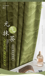 丝绒加厚日式 绒布窗帘ins风卧室遮光2022新款 抹茶绿棉绒电雕定制