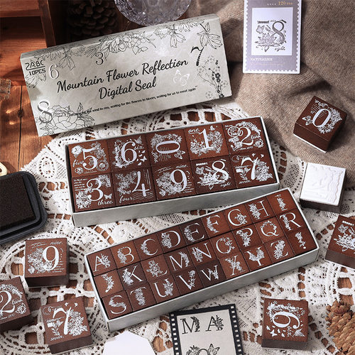 5件包邮繁花掠影榉木盖章字母手帐印章木质印章数字手账印章