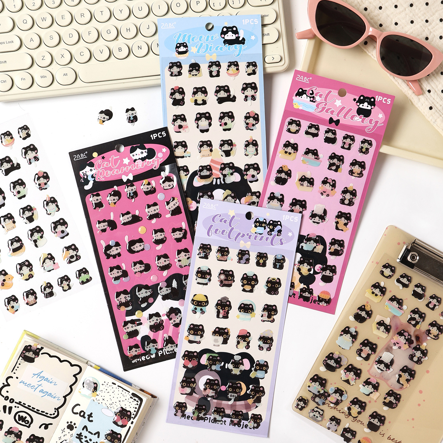 5件包邮喵星计划手账贴纸滴胶贴纸 儿童贴画diy立体贴纸