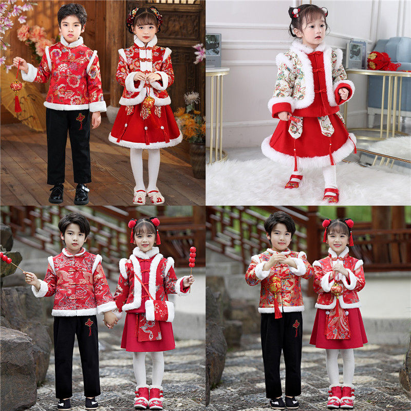 拜年服汉服男女童秋冬款2023新款中国风儿童宝宝新年唐装喜庆衣服怎么看?