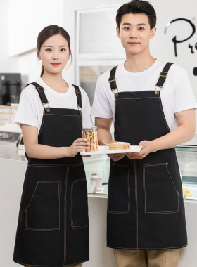 高端围裙时尚简约奶茶店咖啡店花店餐饮工作围裙定制logo印字
