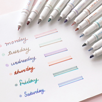 【韩国原装进口正品】Iconic双头彩色涂鸦荧光笔双色线条0.5mm