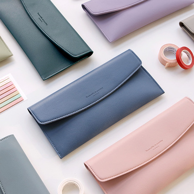 【韩国原装进口正品】Iconic商务纯色皮革扁平搭扣笔袋眼镜收纳包