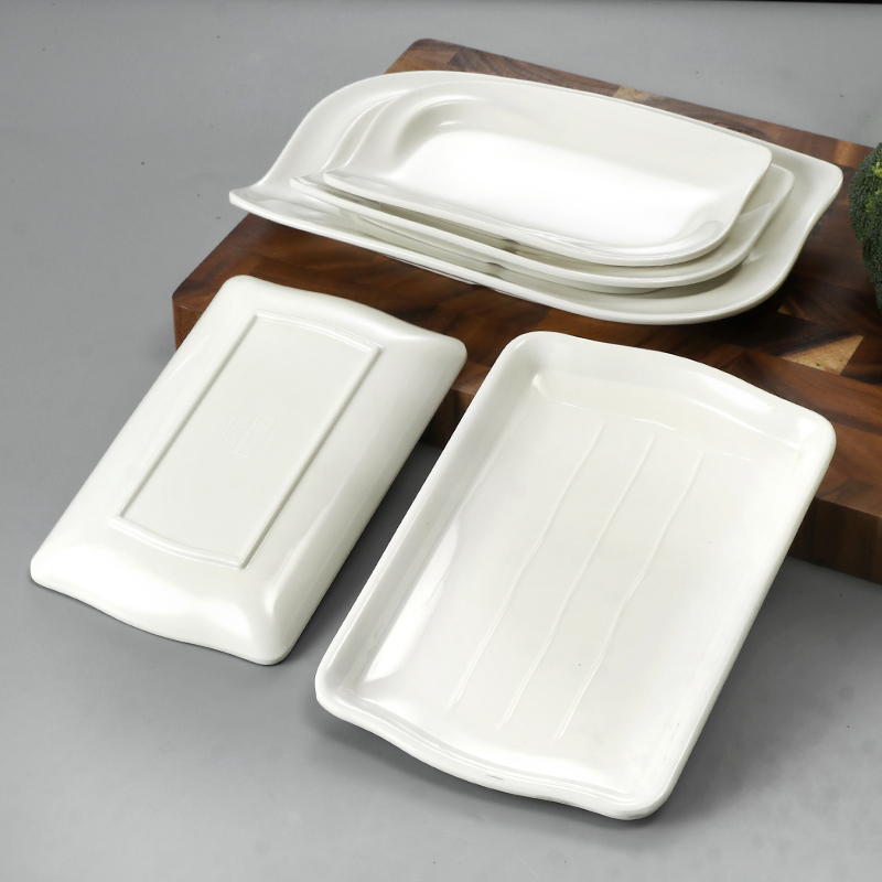 长方形盘子商用密胺餐具异形白色塑料酒店食堂餐厅火锅小炒配菜碟