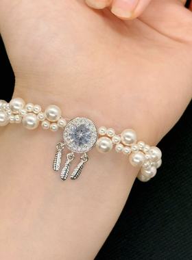 施家珍珠纯手工DIY羽毛手链