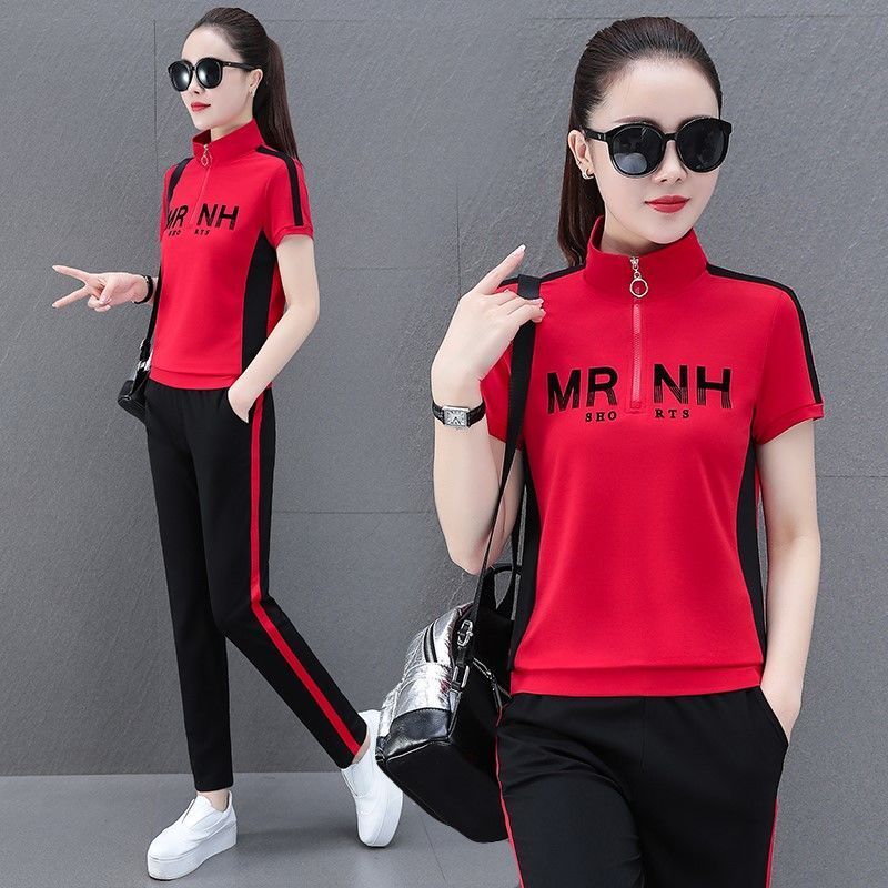 时尚运动套装女夏季新款女士韩版洋气减龄跑步服休闲显瘦两件套潮