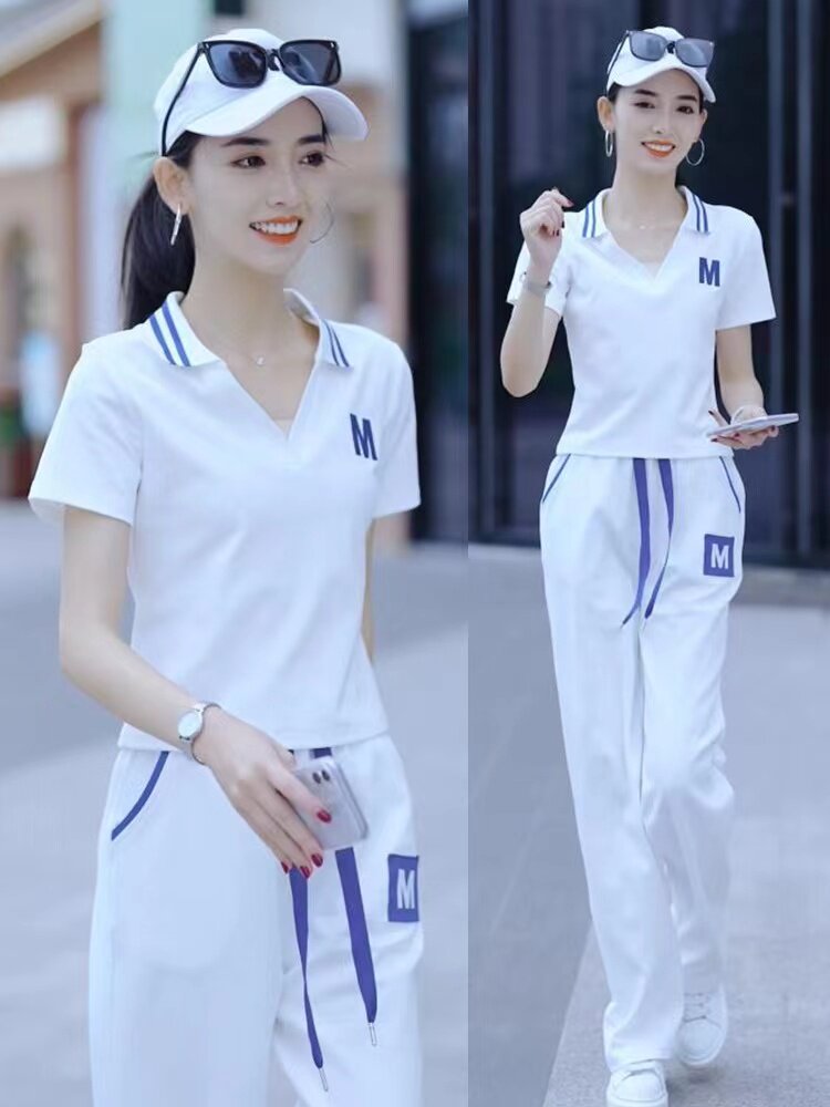 休闲运动套装女夏季新款洋气显瘦短袖卫衣小个子时尚直筒裤两件套