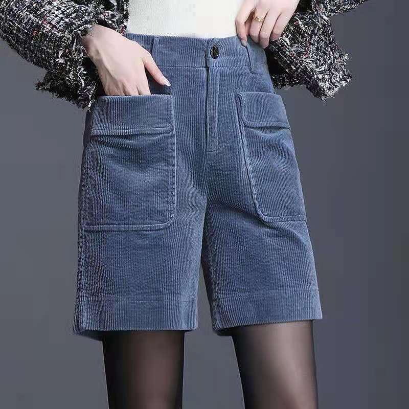 条绒阔腿裤直筒短裤女新款秋冬宽松高腰灯芯绒春季五分裤外穿女裤