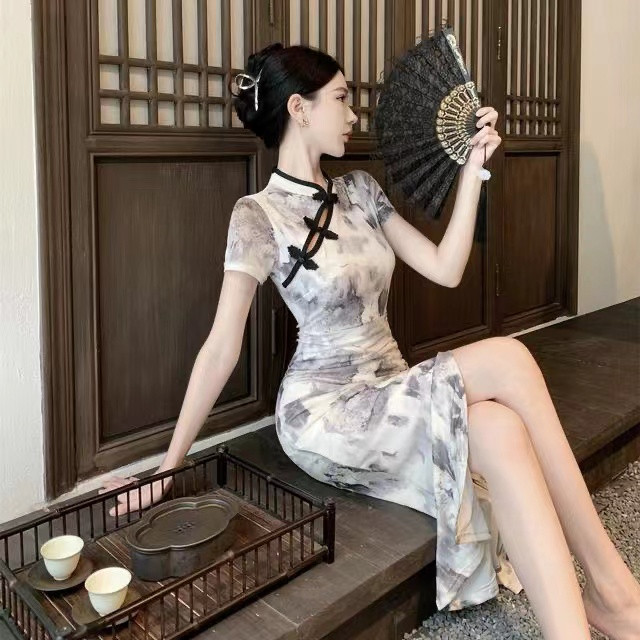 新中式国风改良旗袍连衣裙女夏季新款时尚气质优雅收腰显瘦包臀裙