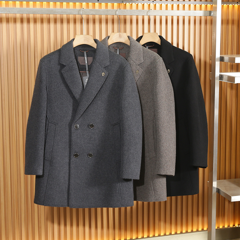 商务休闲中长款双面呢大衣外套男