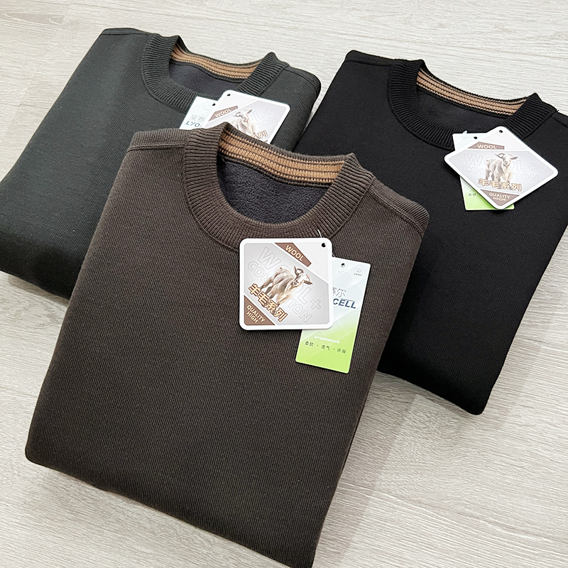 男士加绒加厚圆领打底针织衫毛衣