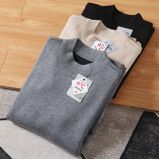 纯色半高领打底加绒加厚保暖针织衫 绵羊毛 男士 冬季 毛衣 桑蚕丝