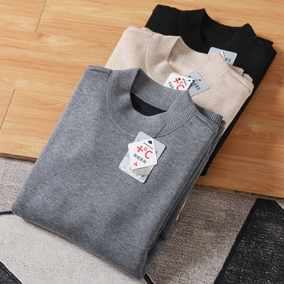 男士纯色加绒加厚保暖针织衫毛衣