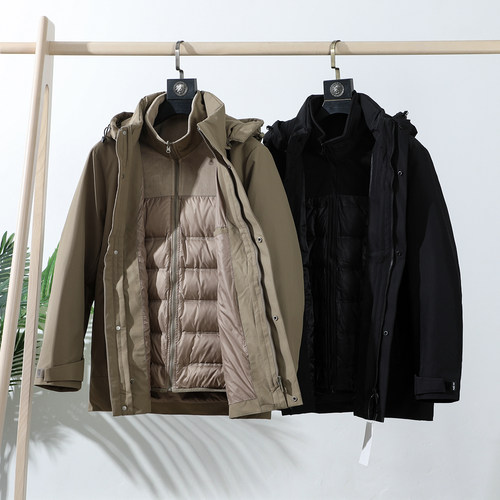 男士中长款防风保暖连帽羽绒服