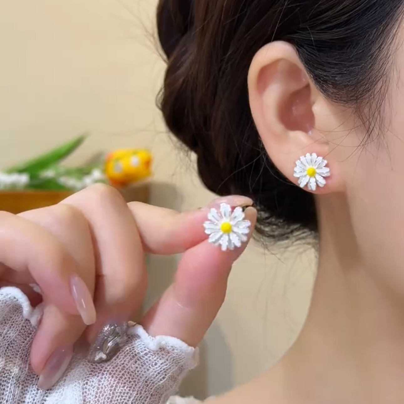 小雏菊耳钉女生银针洋气耳环绝美设计感高级感气质520情人节礼物