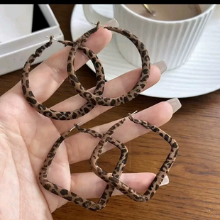 简约方形豹纹耳圈女2025新款独特气质设计感显脸小高级感耳环耳饰