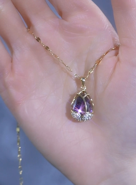 2026新款紫色郁金香项链女网红百搭锁骨链钛钢吊坠感潮