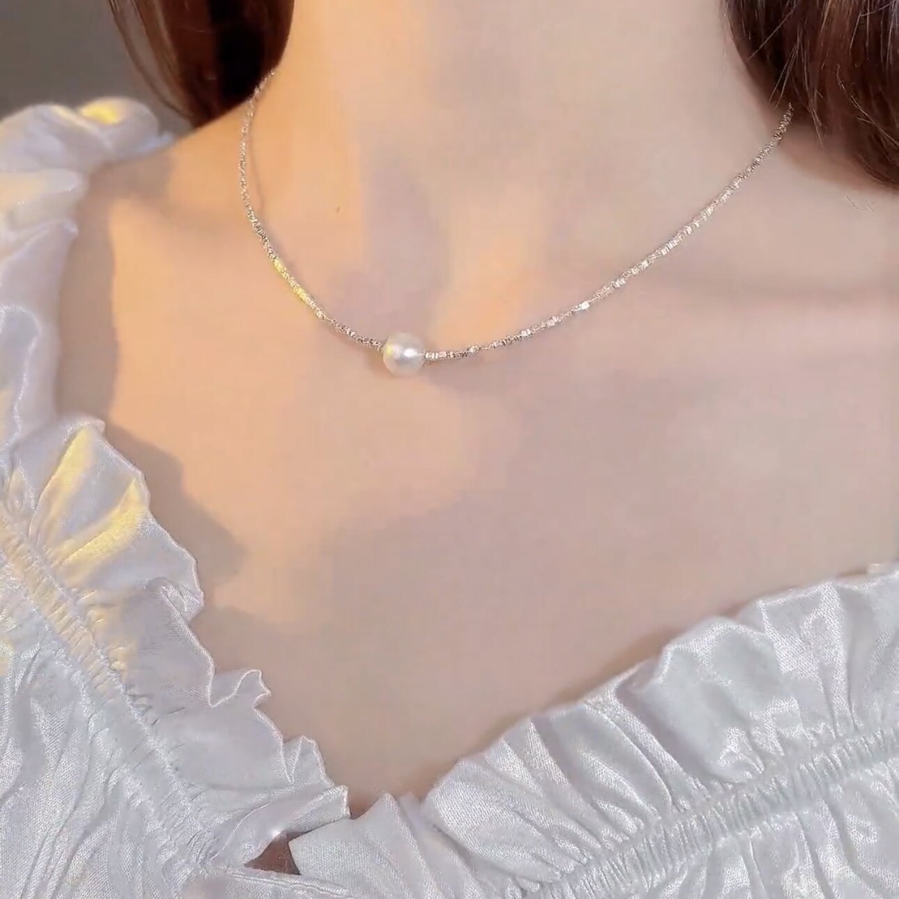 碎银珍珠项链女ins锁骨链