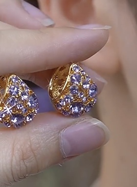 2024年新款铜合金耳饰紫色提篮微镶高档耳环气质高贵时尚百搭耳扣