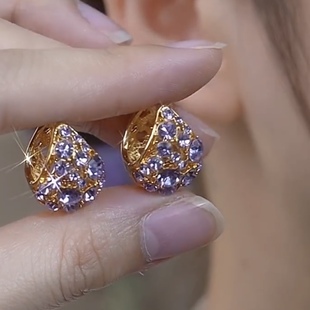 2024年新款 百搭耳扣 铜合金耳饰紫色提篮微镶高档耳环气质高贵时尚