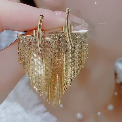 French-Style Metal Retro Tassel Earrings, Niche Design, High-End, Light Luxury, Elegant Stud Earrings for Women