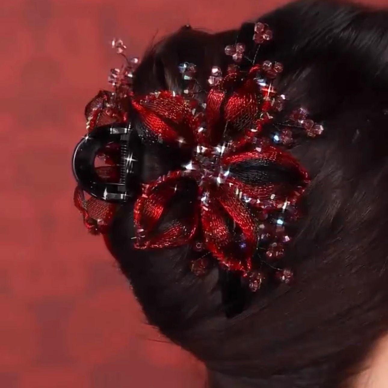 韩国高档手工铜丝编织花朵抓夹轻奢水晶后脑勺优雅盘发大号鲨鱼夹