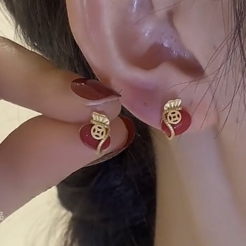 小福袋耳钉925纯银钱袋子耳坠