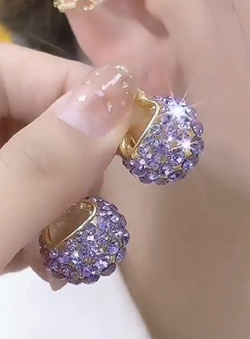 紫罗兰气质紫色提篮耳扣耳环