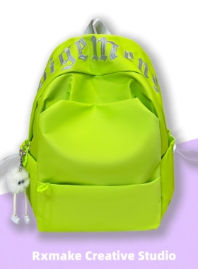 RXMAKE纯色insr风极简刺绣日系双肩包男女学生书包大容量轻便背包