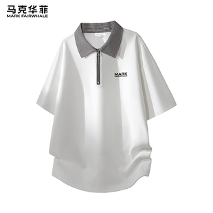 马克华菲半拉链翻领短袖男款2026新款夏季男士t恤衫宽松上衣衣服