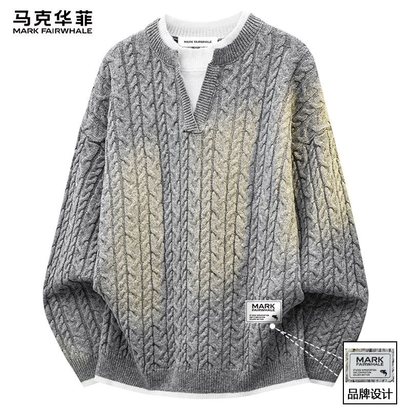 马克华菲麻花纹毛衣男士冬季新款针织衫男款高级感假两件内搭上衣,男装,针织衫/毛衣,淘宝优惠券,粉丝福利购,淘宝优惠卷