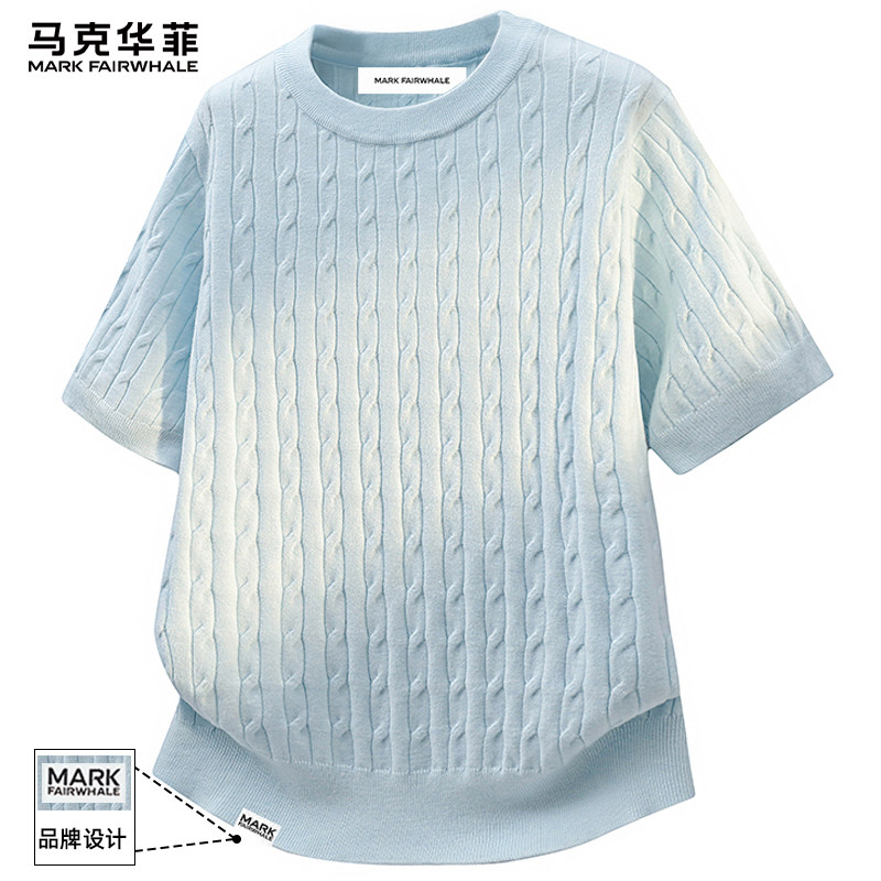 马克华菲2026新款麻花针织男士短袖T恤男款夏季宽松透气休闲上衣