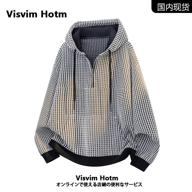 【品牌现货撤柜】VISVIM HERO千鸟格连帽卫衣男士秋季半拉链外套
