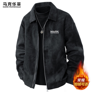 马克华菲新款加绒加厚夹克男士冬季麂皮绒外套男款美式潮牌衣服