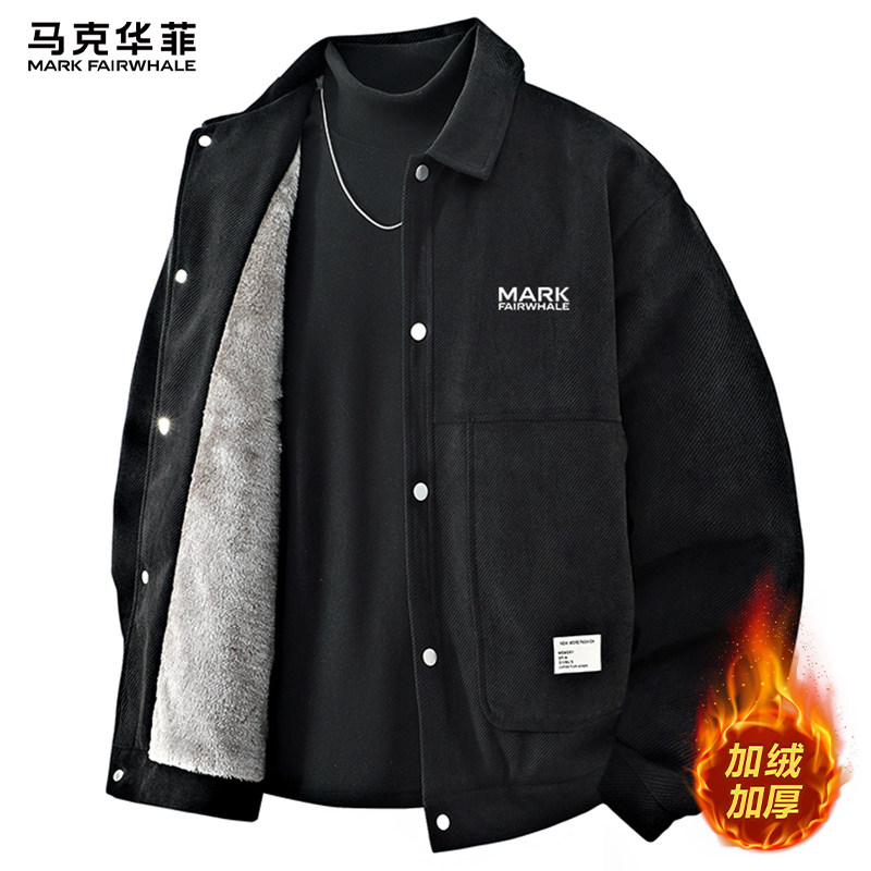 马克华菲翻领夹克男士外套2025冬季加绒加厚休闲保暖美式上衣服,男装,夹克,淘宝优惠券,粉丝福利购,淘宝优惠卷