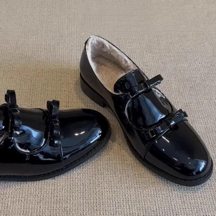 英伦风蝴蝶结加绒小皮鞋乐福鞋