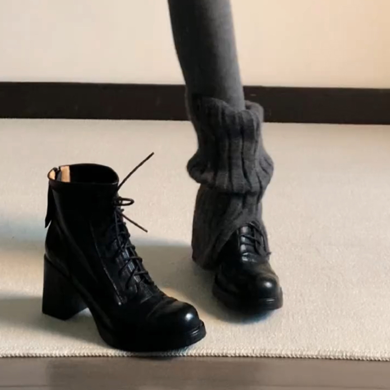 新款小众英伦风系带弹力瘦瘦靴