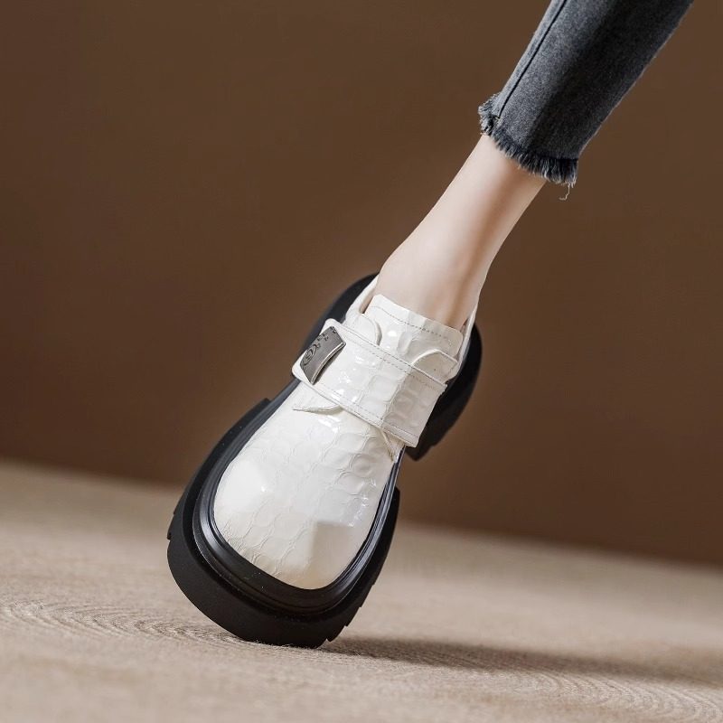 小众英伦风小皮鞋2026新款白色魔术贴乐福鞋女厚底增高懒人大头鞋,女鞋,乐福鞋（豆豆鞋）,淘宝优惠券,粉丝福利购,淘宝优惠卷