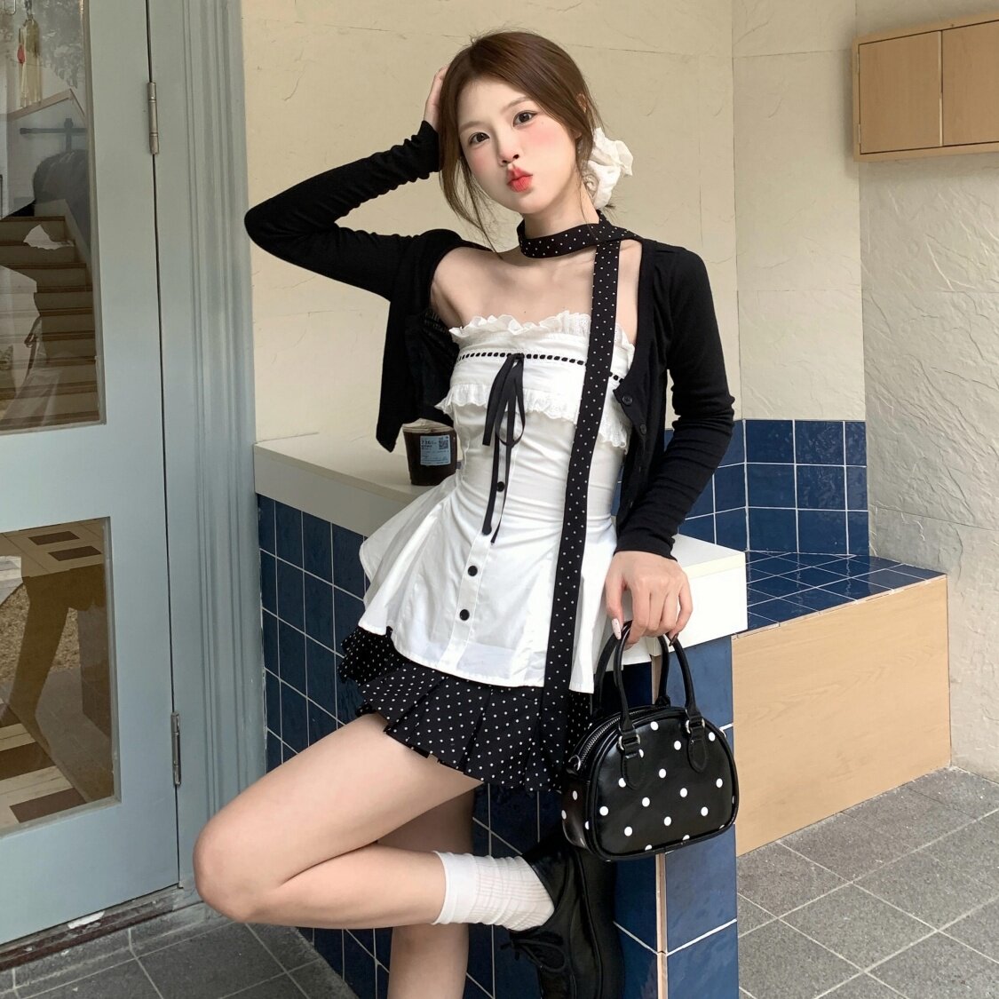 纯欲风辣妹蕾丝边抹胸背心女2026春夏季短款防晒开衫叠穿两件套装