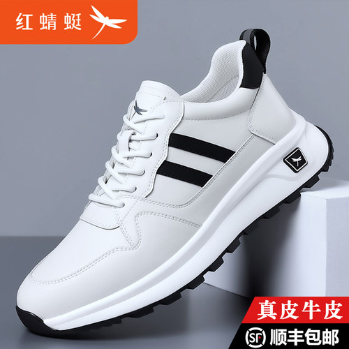 红蜻蜓新款男鞋真皮软底运动鞋