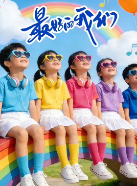 儿童糖果彩色t恤多巴胺亲子套装运动会幼儿园小学生表演出班服装